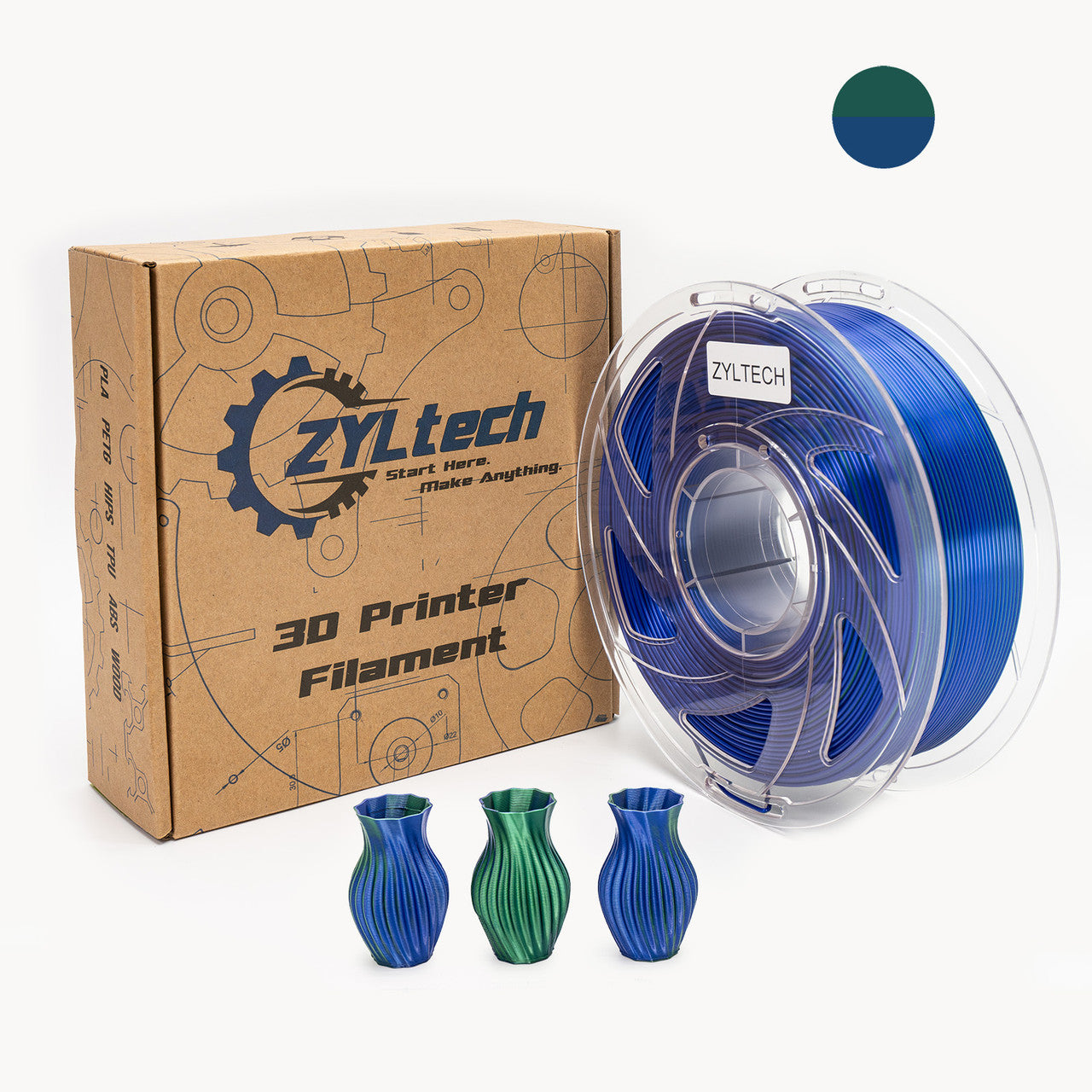 Dual Color Silk Series 3D Printer Filament 1.75mm 1 kg 2.2 lbs