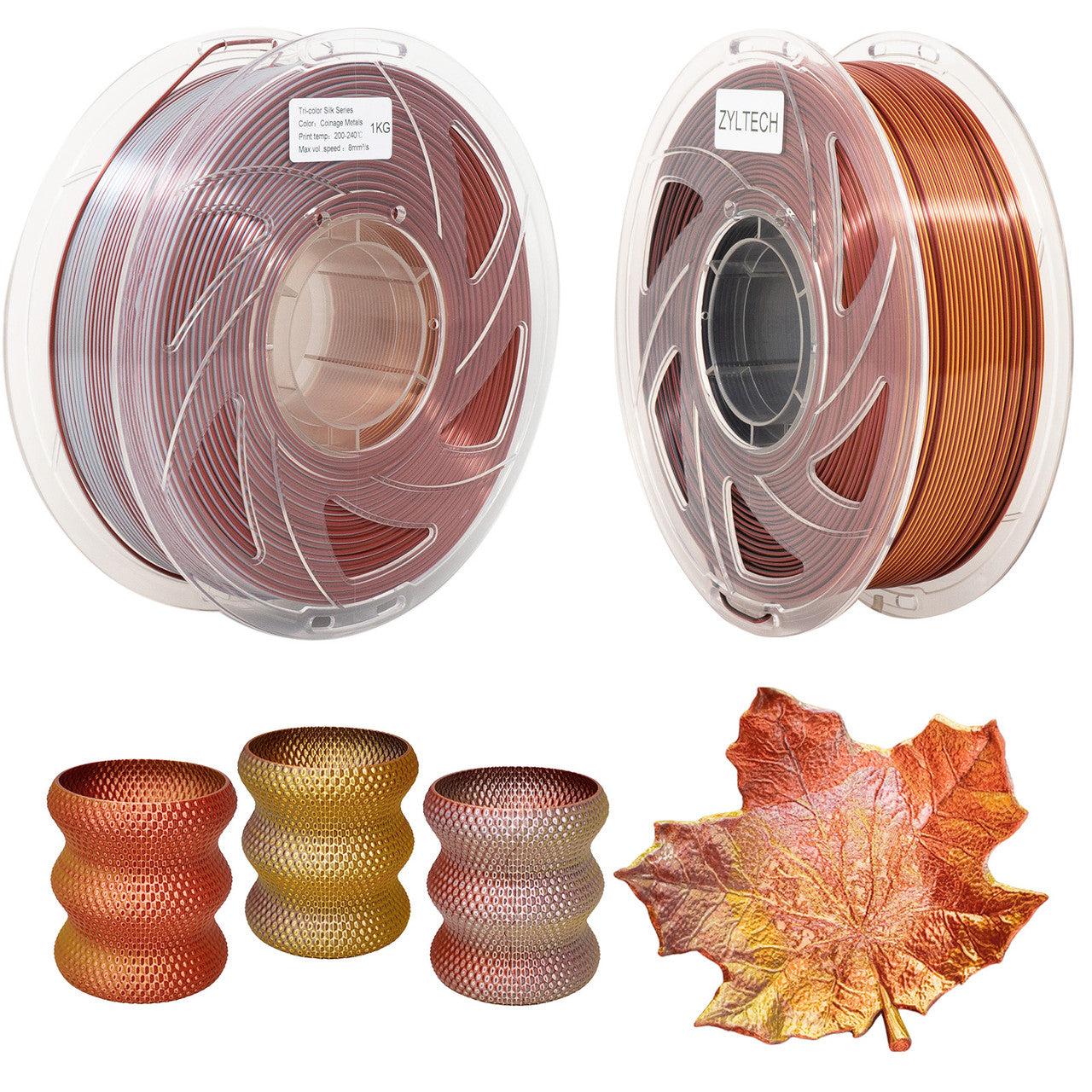 Zyltech Tri-Color Silk Series 3D Printer Filament 1.75mm 1 kg 2.2 lbs