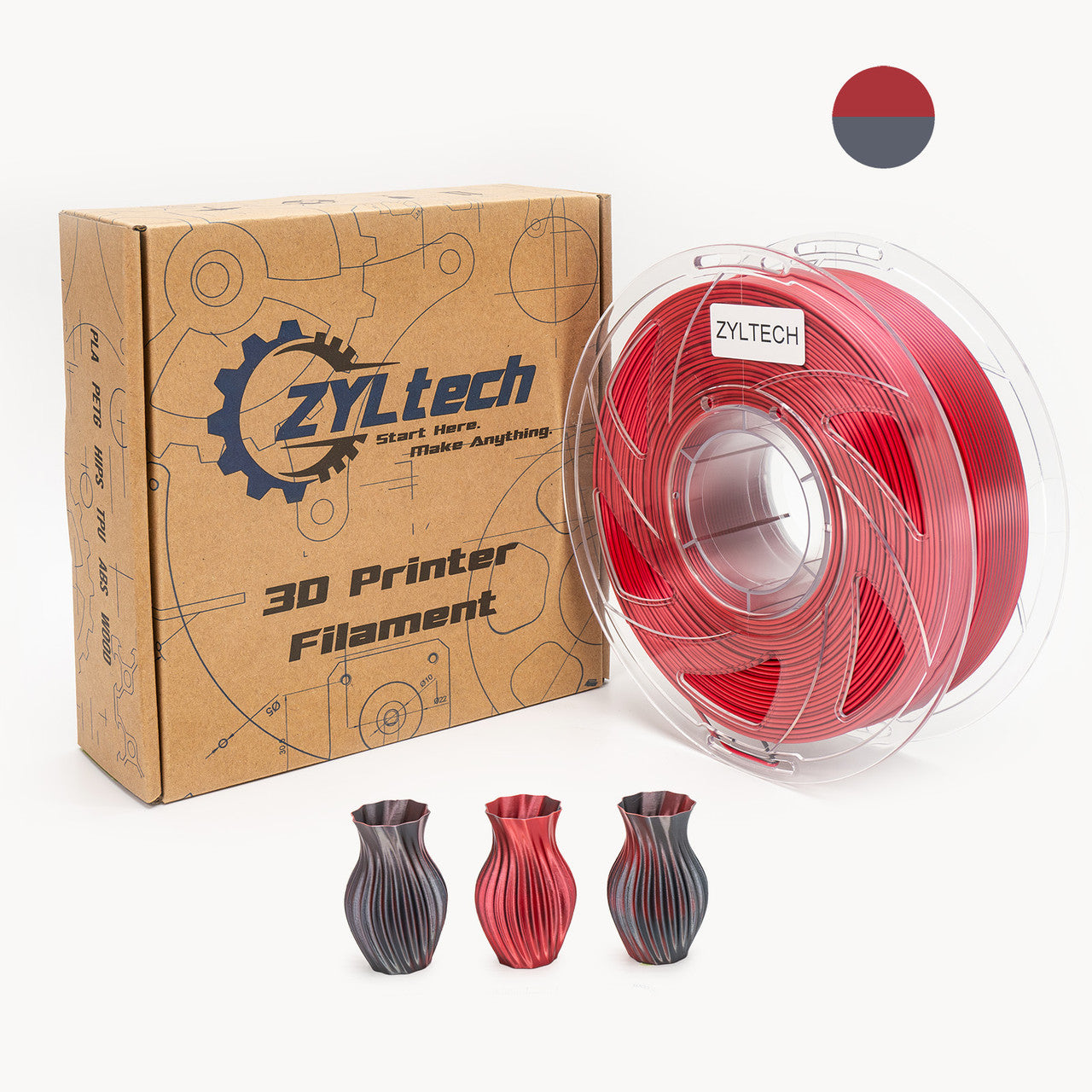 Dual Color Silk Series 3D Printer Filament 1.75mm 1 kg 2.2 lbs