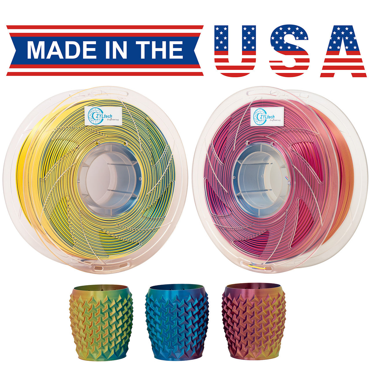 Zyltech Tri-Color Silk Series 3D Printer Filament 1.75mm 1 kg 2.2 lbs
