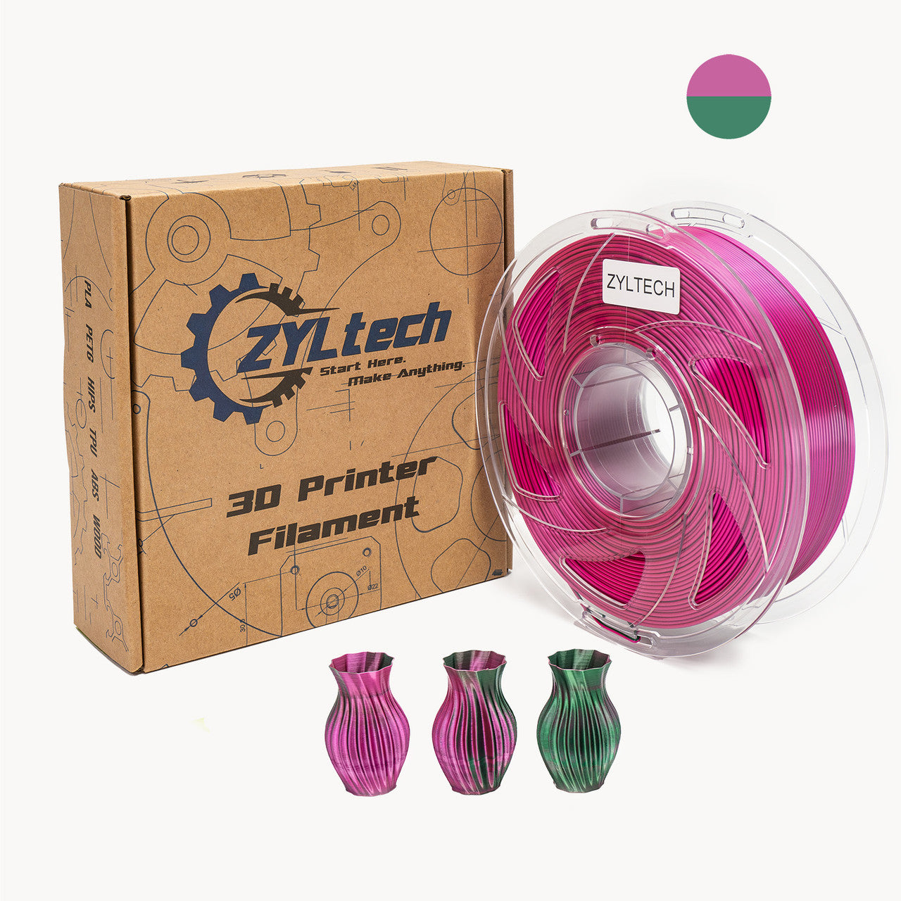 Dual Color Silk Series 3D Printer Filament 1.75mm 1 kg 2.2 lbs