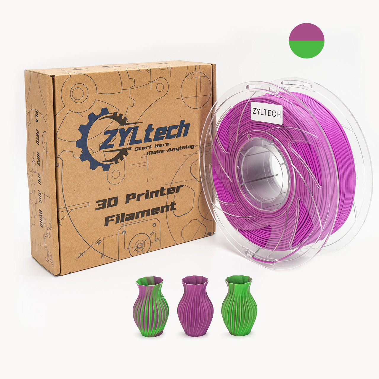 Dual Color Series 3D Printer Filament 1.75mm 1 kg 2.2 lbs