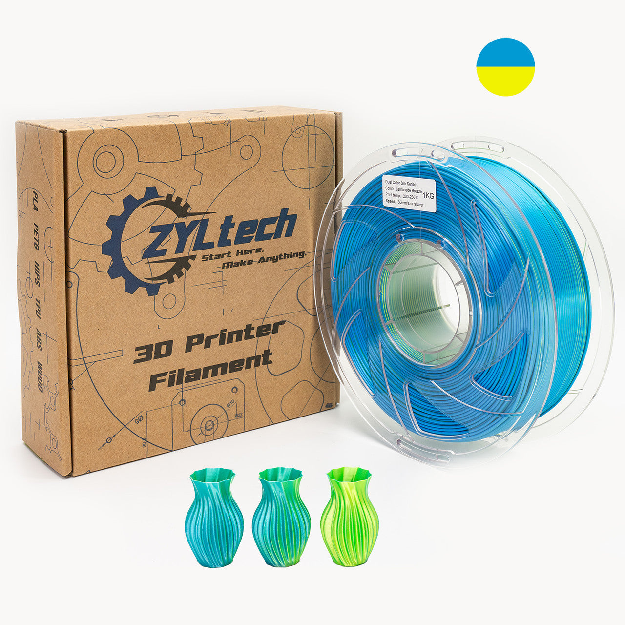 Dual Color Silk Series 3D Printer Filament 1.75mm 1 kg 2.2 lbs