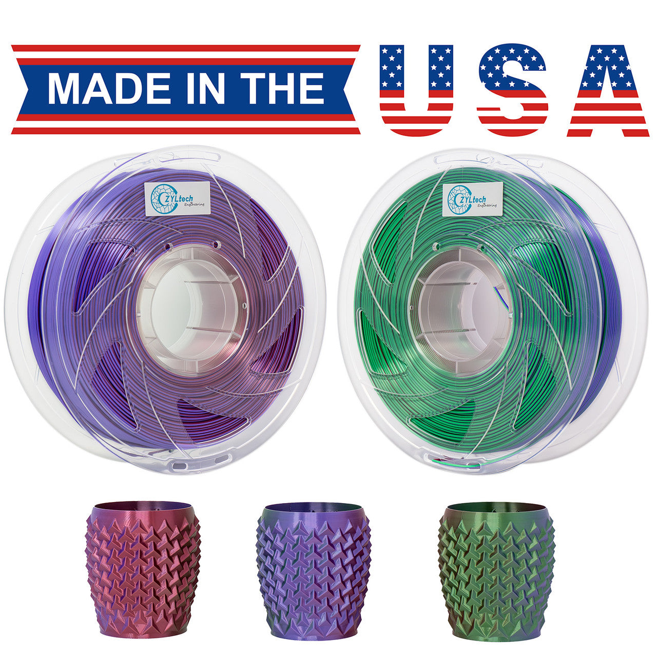 Zyltech Tri-Color Silk Series 3D Printer Filament 1.75mm 1 kg 2.2 lbs