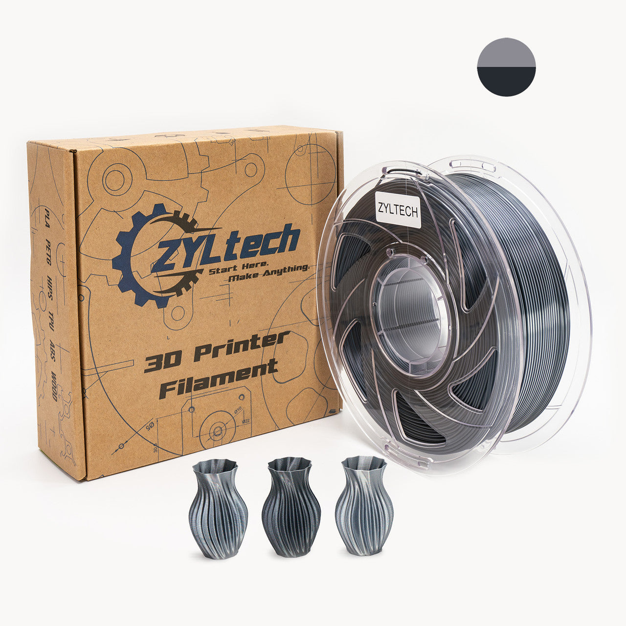 Dual Color Silk Series 3D Printer Filament 1.75mm 1 kg 2.2 lbs