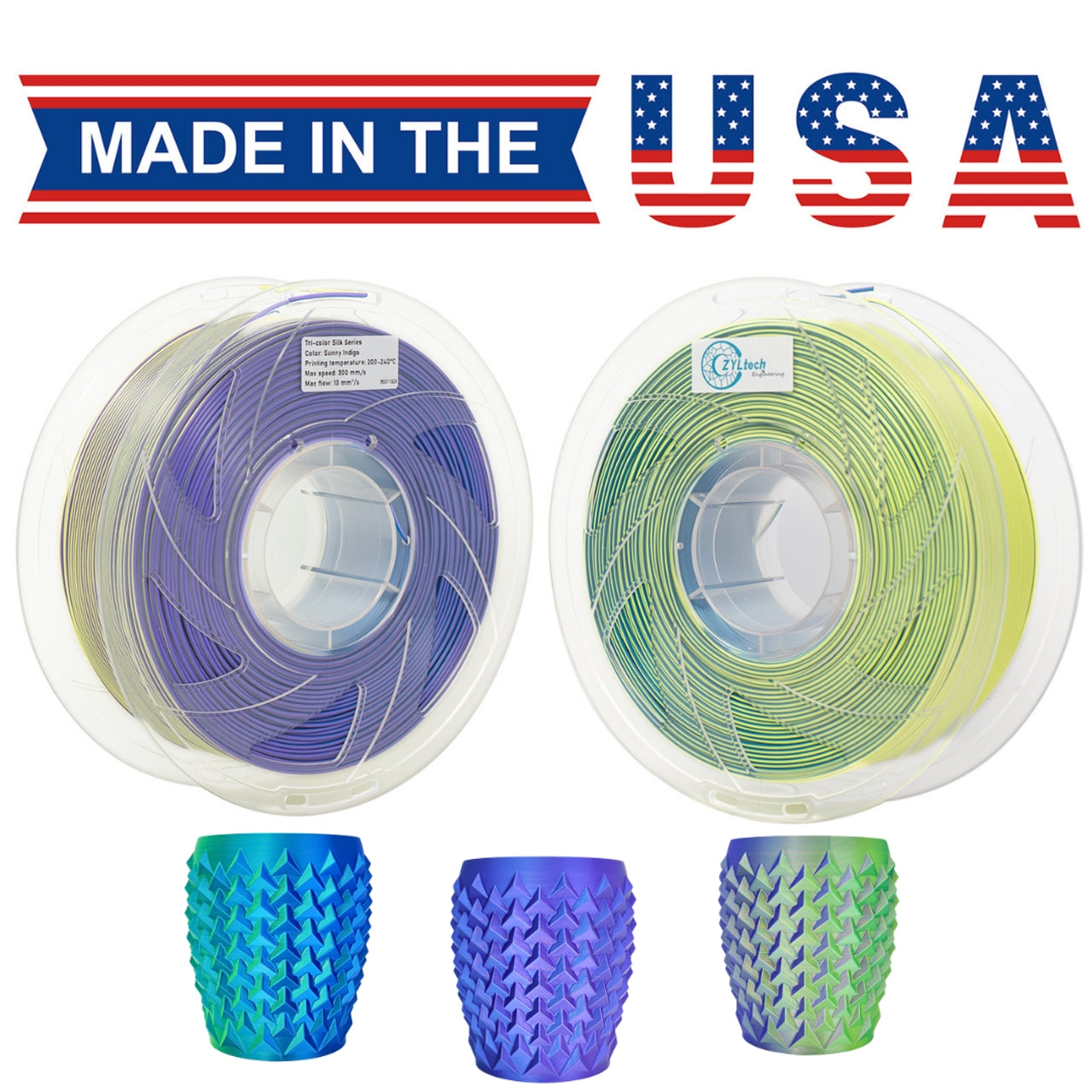 Zyltech Tri-Color Silk Series 3D Printer Filament 1.75mm 1 kg 2.2 lbs