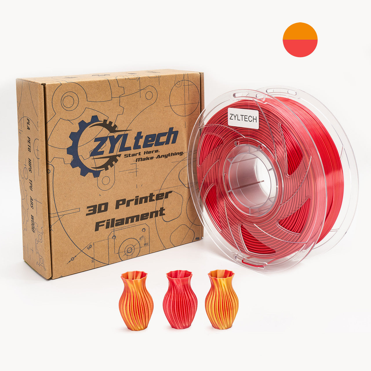 Dual Color Silk Series 3D Printer Filament 1.75mm 1 kg 2.2 lbs