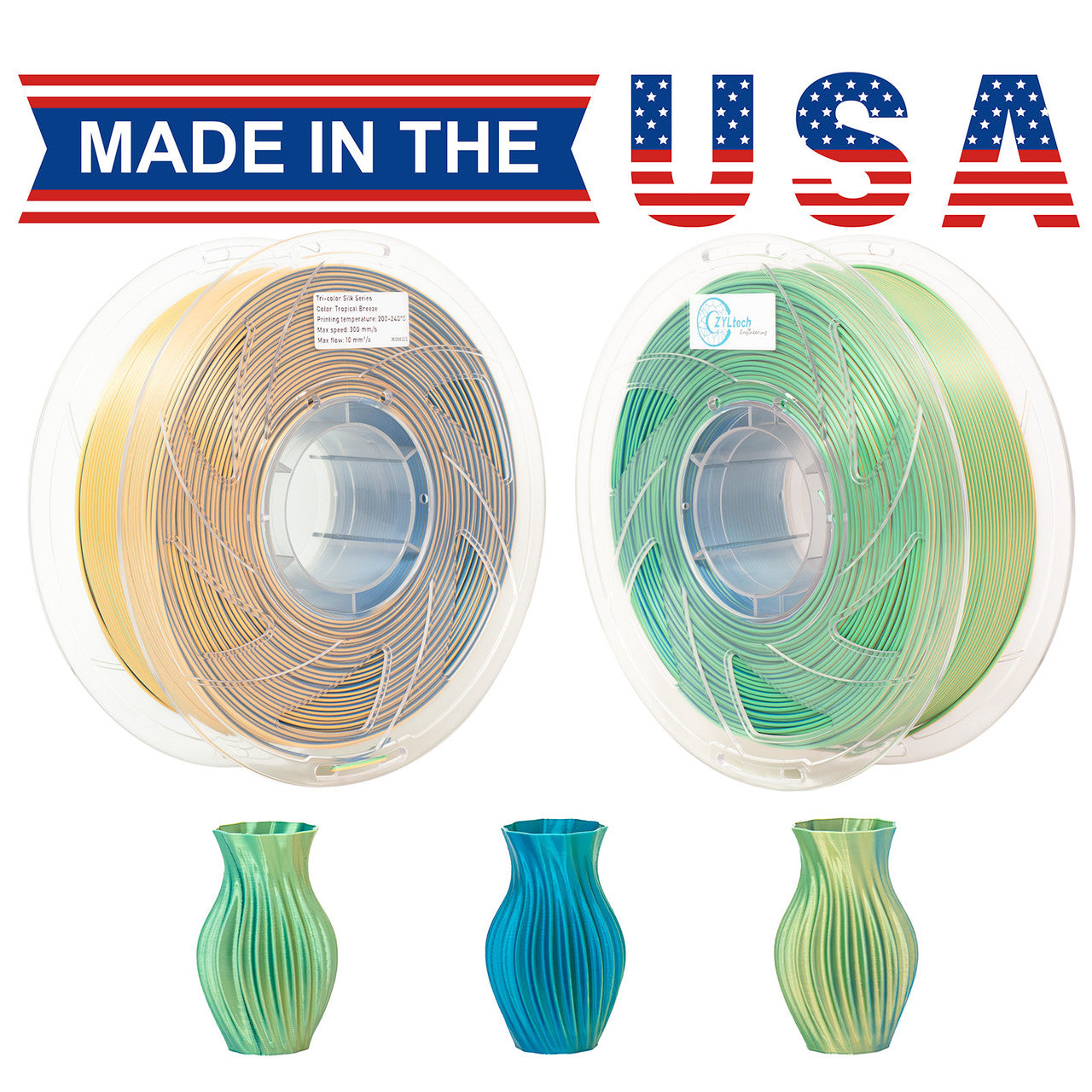 Zyltech Tri-Color Silk Series 3D Printer Filament 1.75mm 1 kg 2.2 lbs